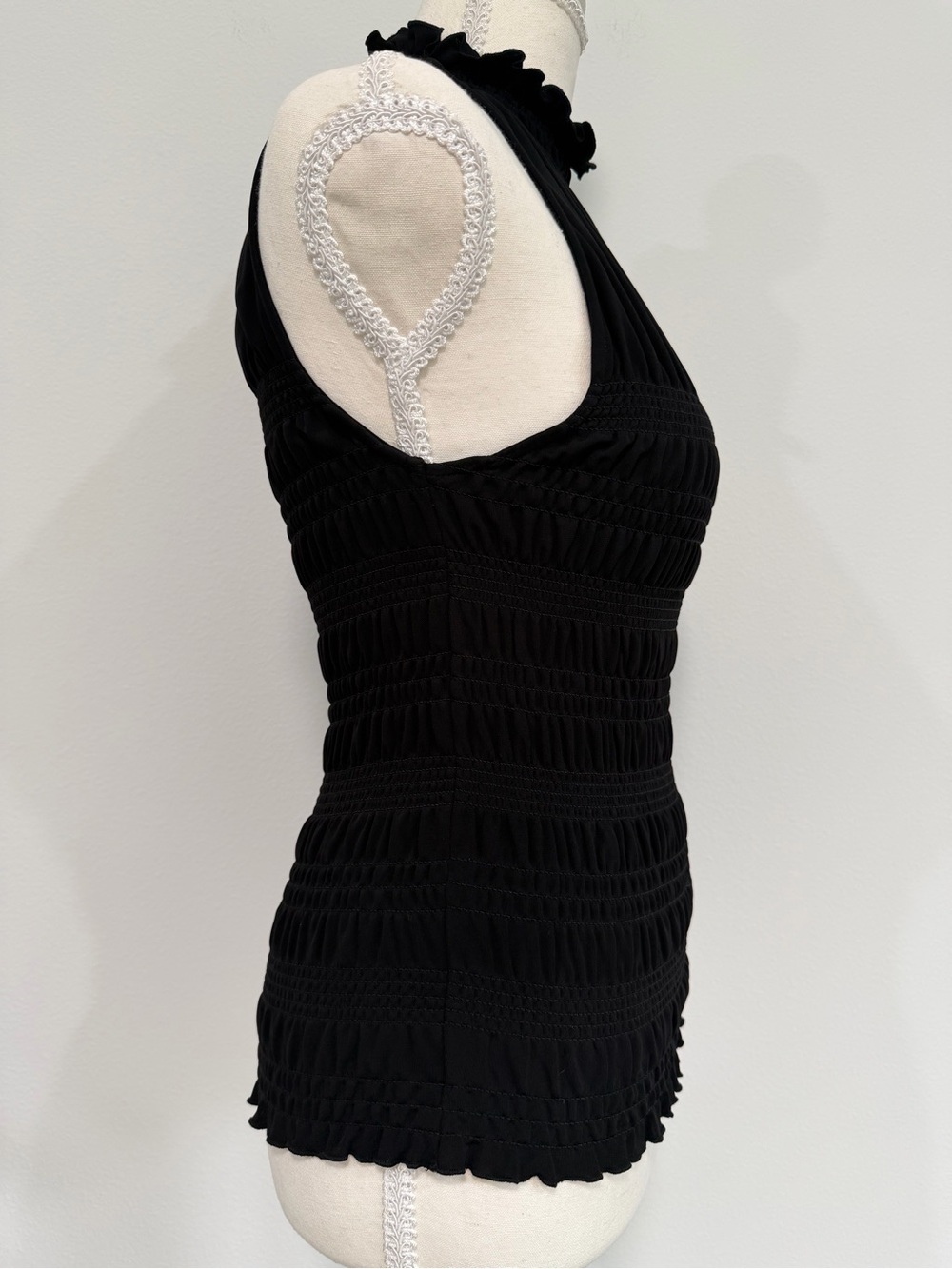 FRAME Smocked Knit Halter Top Black Sleeveless Mock Neck Size Small - Picture 4 of 6